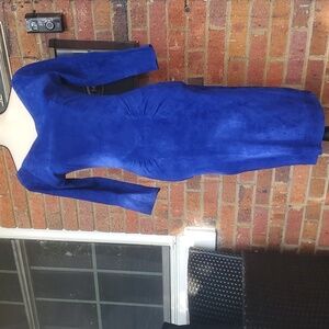 Georgetown Leather Vintage Blue suede V-neck Pencil midi dress